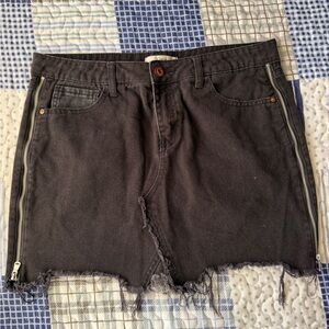 Dex Black Distressed Mini Skirt with Side Zippers